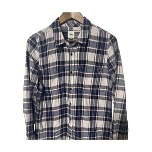 Vans Flannel Shirt Mens Size M Blue White Plaid Long‎ Sleeve Button Up